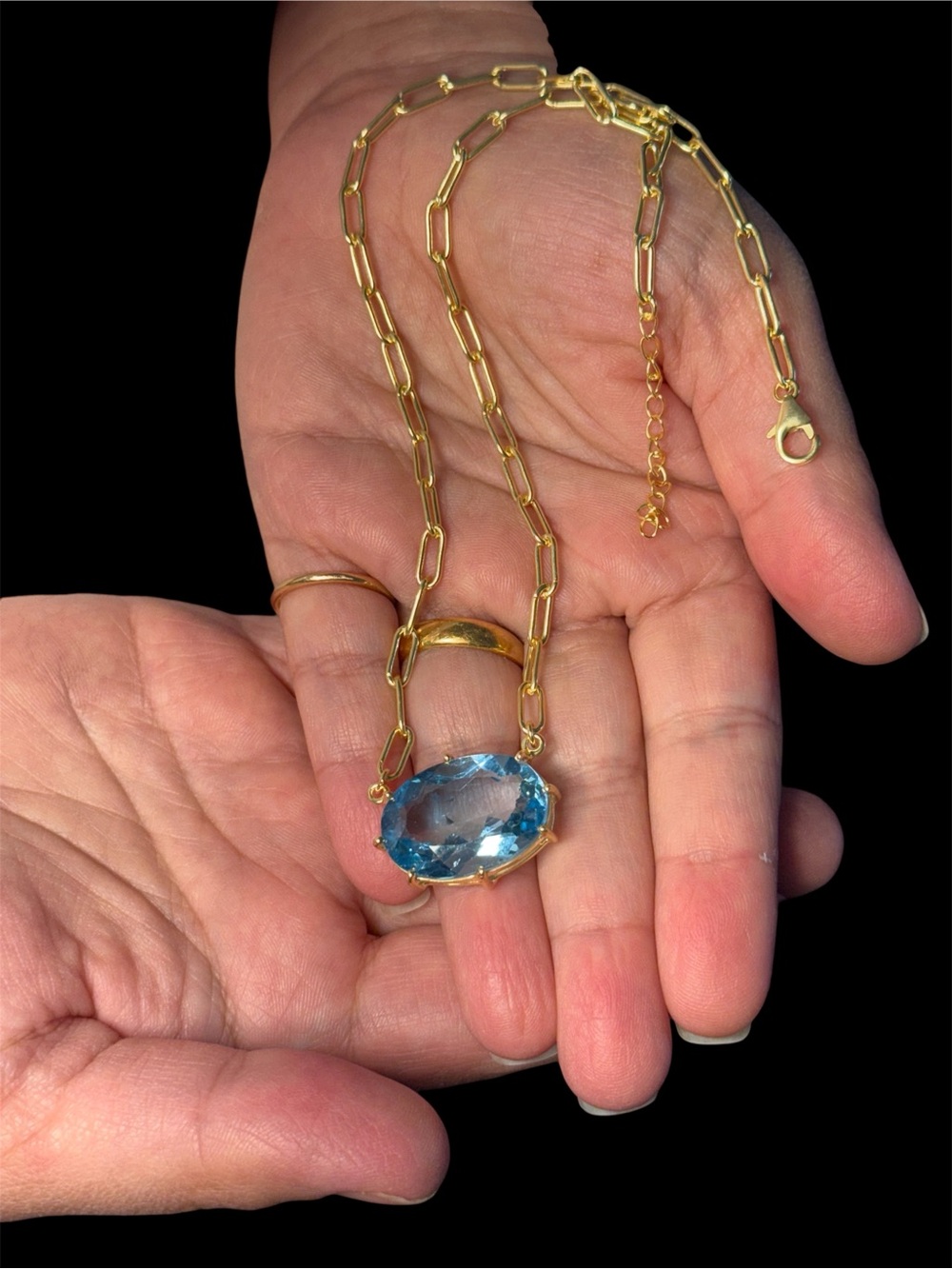 17ct London Blue Topaz Pendant Necklace 18K Gold Plated 925
